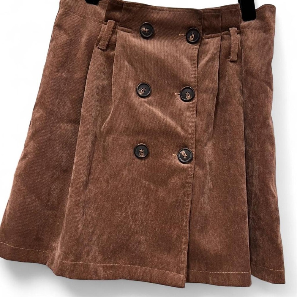 Altar'd State Brown Corduroy Pleated Mini Skirt with Buttons Women's Medium - Picture 3 of 7